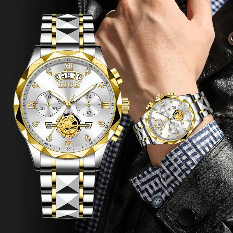LIGE 2024 Fashion Mens Watch Luxury Business Waterproof Sports Quartz Wristwatches Luminous Date Casual Watches Men Reloj Hombre