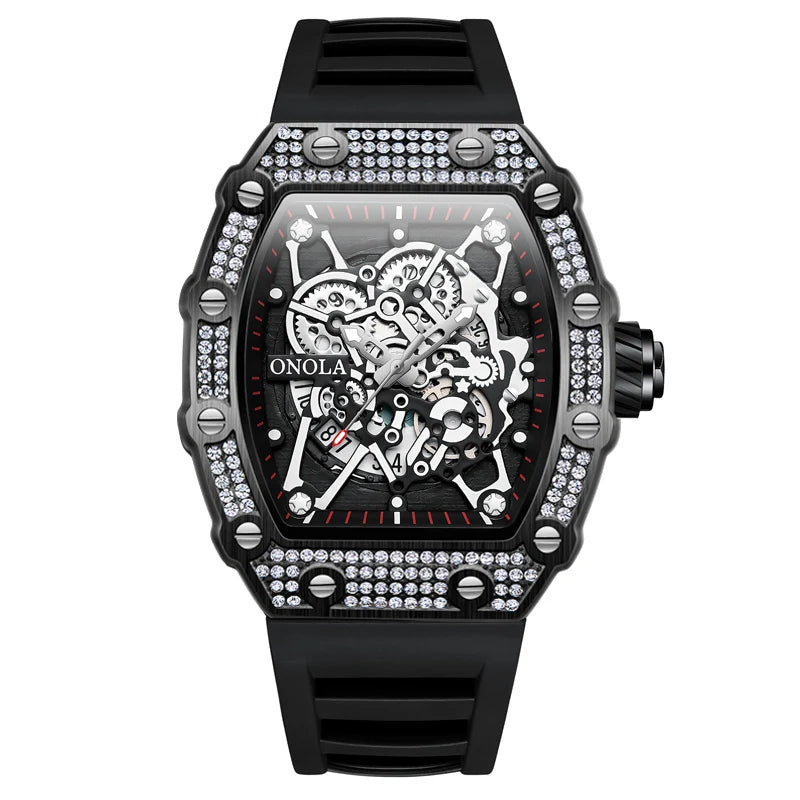 2022 New Men's Watch ONOLA Fashion Luxury Diamond Inlaid Design Quartz Waterproof Tape Watches Men Relogio Masculino Clock