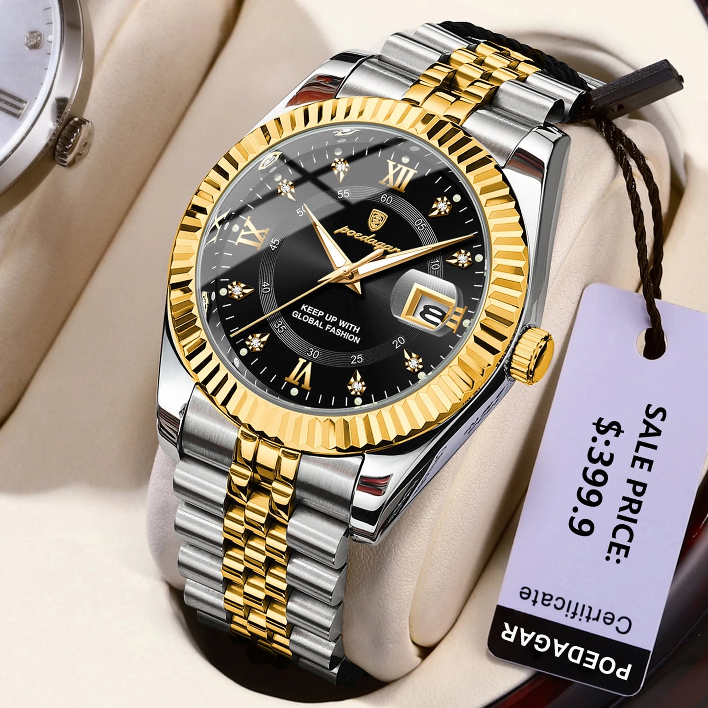 POEDAGAR Classic Men's Watches Luxury Fashion Threaded Bezel Watch for Man Luminous Date Waterproof Original Quartz Wristwatch