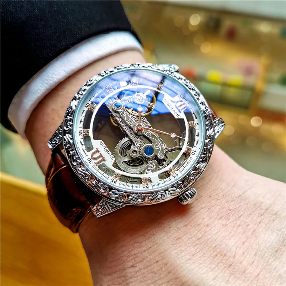 Fashion Mechanical Wristwatch Men's Luxury Brand Automatic Casual Watch Men's Sports Leather Waterproof Clock 2023 Renoj Hombre