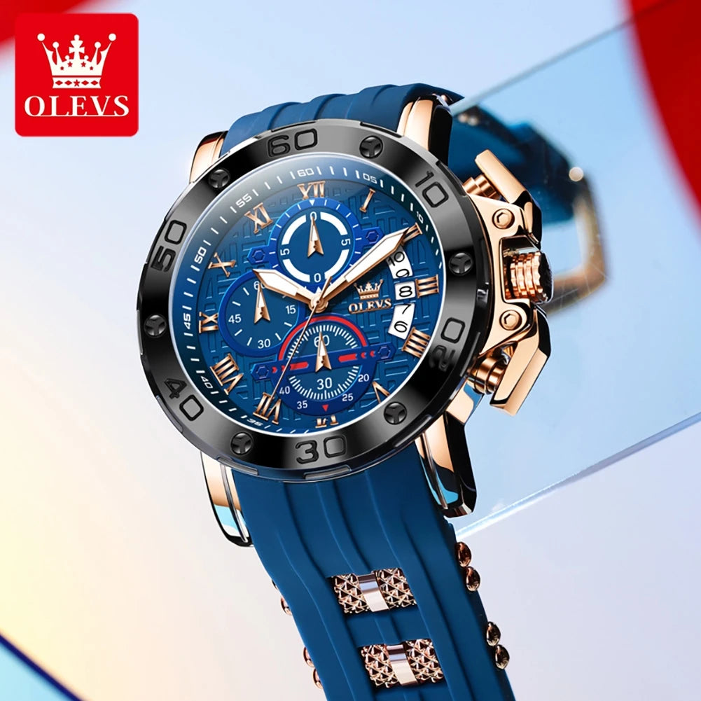 OLEVS 9986 Men Watch Silicone Strap Sports Multi functional Waterproof Luminous Timing Code Watch Luxury Brand Men Quartz Watch
