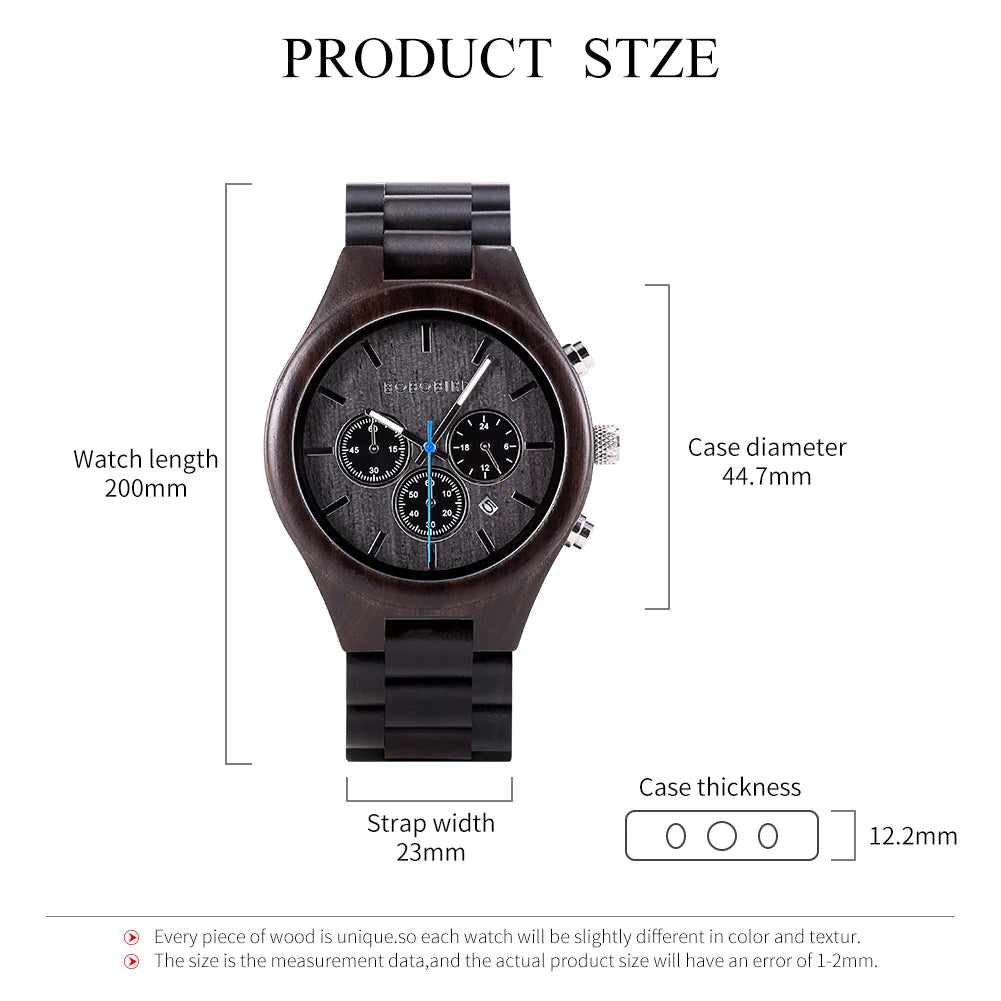 BOBO BIRD Men's Watch 3 Sub Dials Wooden Wrist Watch for Men Casual Quartz Watches Customized Dropshipping