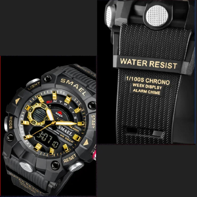 SMAEL 8040 50M Waterproof Wristwatch Stopwatch Alarm LED Light Digital Watches Men's Sports Watch Military Watches Men Watch