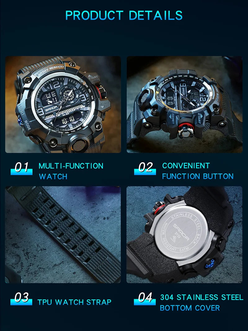 SANDA 3133 2022 G Style New Men's Watches 50M Waterproof Shock Sports Military Quartz Watch For Male Digital Wristwatch Clock