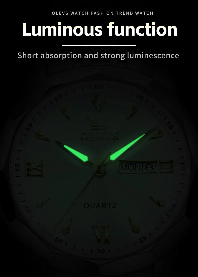 OLEVS 9998 Mens Watch Original Rhombus Mirror Quartz Mature Man Watch Waterproof Luminous Dual Calendar Display Watch For Man