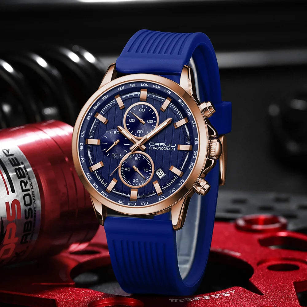 CRRJU Men Watch Silicone Strap Top Brand Luxury Sports Quartz Waterproof Luminous Auto Date Wristwatch Relogio Masculino