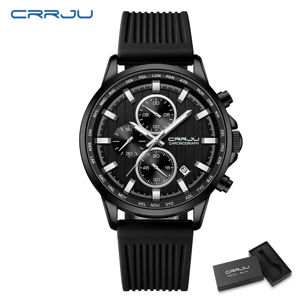 CRRJU Men Watch Silicone Strap Top Brand Luxury Sports Quartz Waterproof Luminous Auto Date Wristwatch Relogio Masculino
