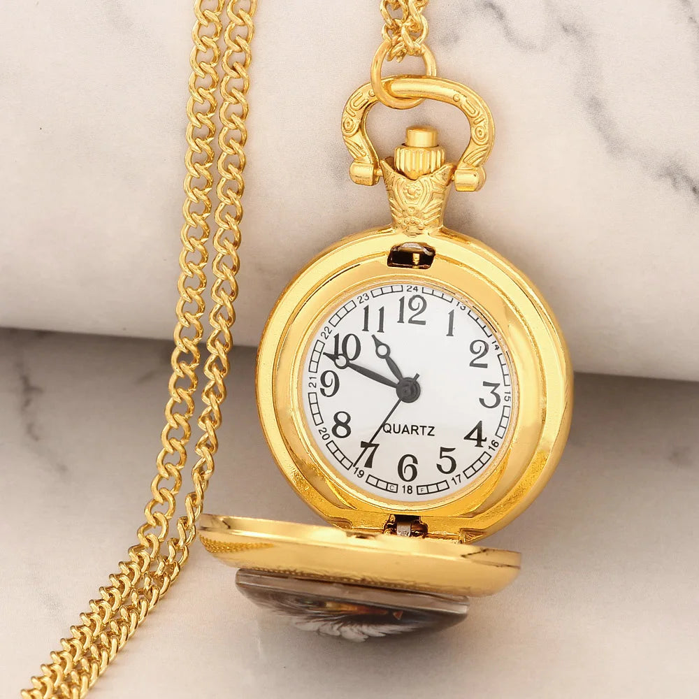 Trump Design Gold Quartz Pocket Watch Women Men Fashion Glass Dome Necklace Unique Pendant Silver Clock Watch Gift Accessories