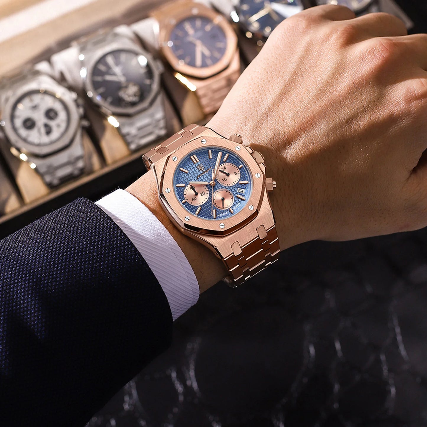 POEDAGAR Classic Men's Watches Trend Fashion Original Quartz Watch for Man Waterproof Fine Steel Chronograph Wristwatch Date
