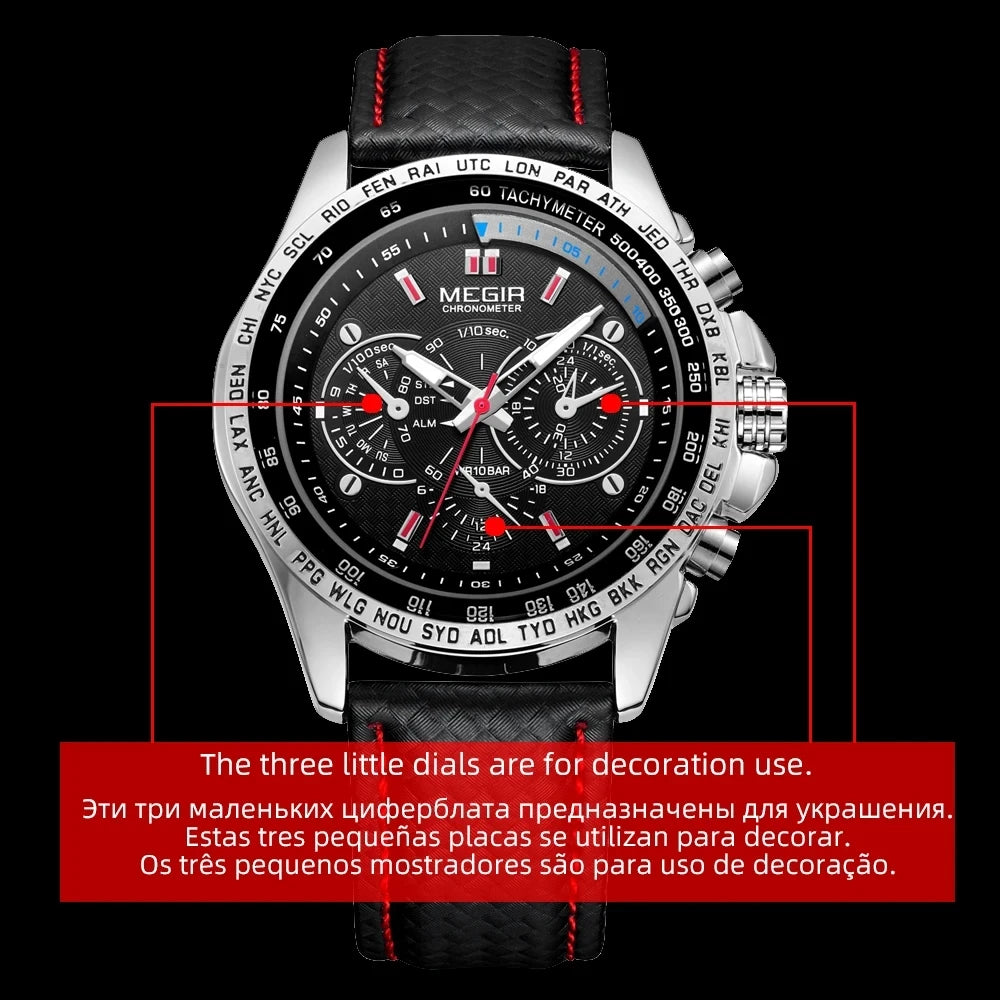 MEGIR 1010 Hot Men's Watch Original Luxury Fashion Brand Sport Clock Leather Strap Business Quartz Wrist Watches for Men Casual