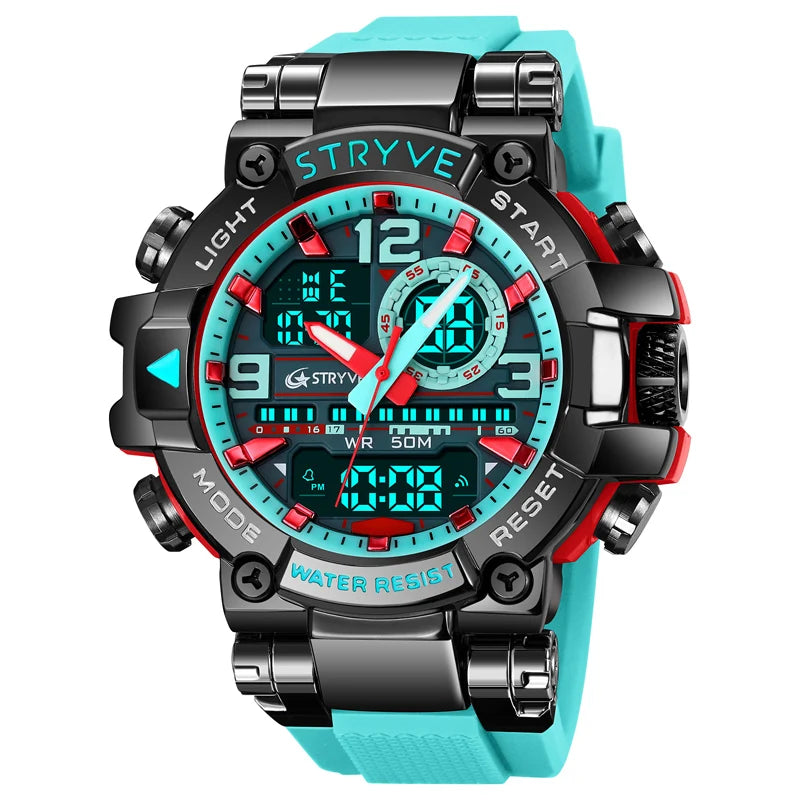 New STRYVE Watch for Men's High Quality Digital-Analog Dual Movement 5ATM Waterproof Watches Fashion Sports Men's Watch 8025