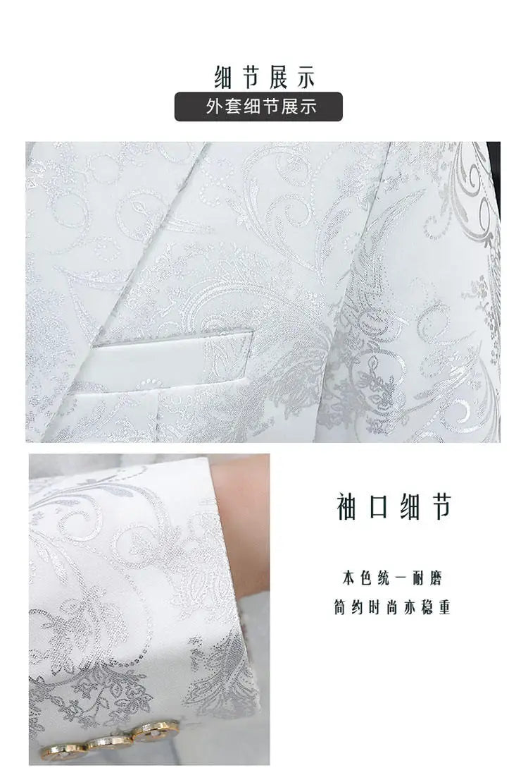 Men's Suit Set Shiny Gold and Silver 2-piece Set Korean Fashion Host Wedding Set Suit Jacket+pants Men's Hot Stamping Clothing