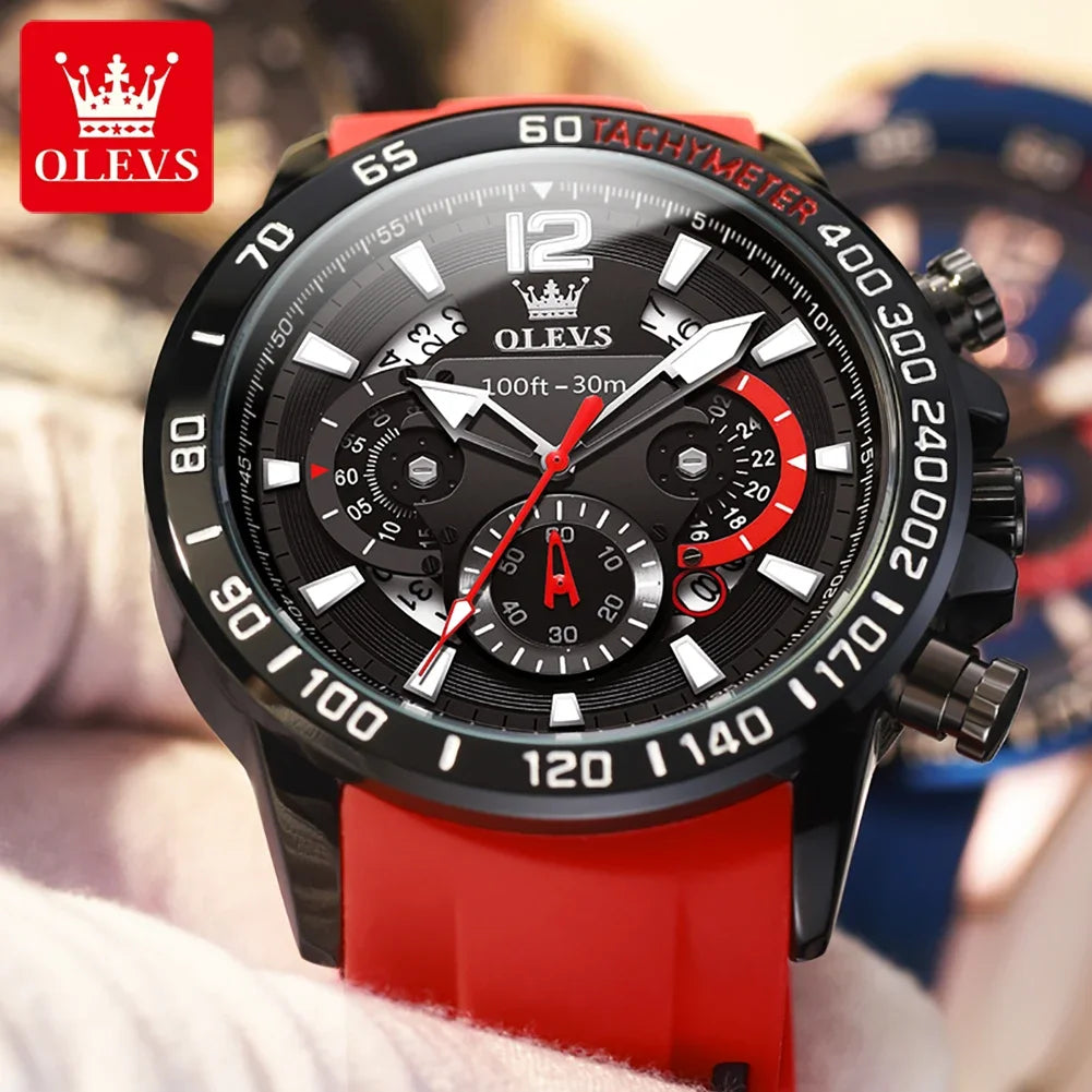 OLEVS 9936 Silicone Strap Multi-function Men Wristwatch, Waterproof Quartz Sport Watch For Men Luminous Chronograph Calendar