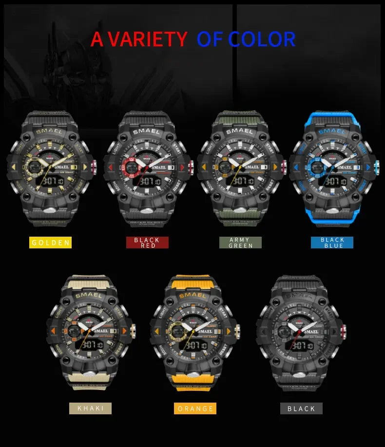 SMAEL 8040 50M Waterproof Wristwatch Stopwatch Alarm LED Light Digital Watches Men's Sports Watch Military Watches Men Watch