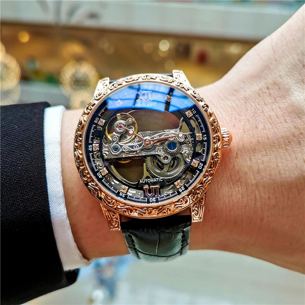 Fashion Mechanical Wristwatch Men's Luxury Brand Automatic Casual Watch Men's Sports Leather Waterproof Clock 2023 Renoj Hombre