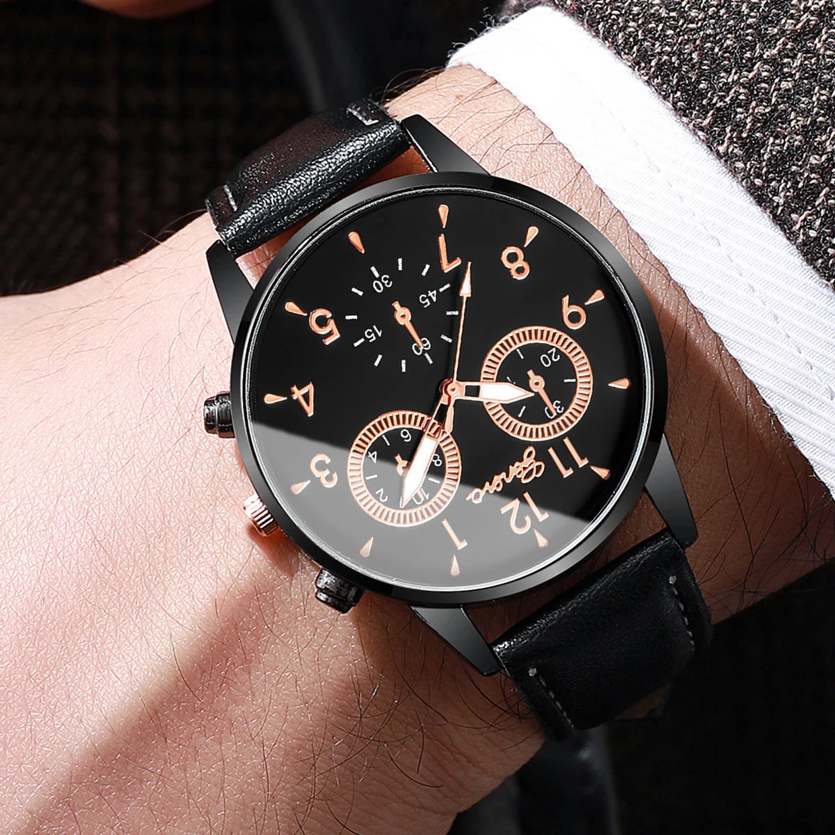 2PCs/Set Men's Watch Set Classic Versatile Fashion Casual Style Quartz Leather Watch Sport Style Business Watch Box not included