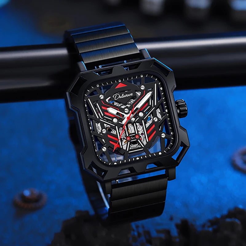 Square Skeleton Dial Mens Watches Top Brand Luxury Luminous Sports Automatic Mechanical Watch Waterproof Steel Reloj Hombre