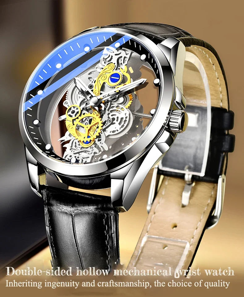2024 New Men Watch Skeleton Quartz Wristwatch Gold Skeleton Retro Man Watch Top Brand Luxury Clock Mens Watches Reloj Hombre