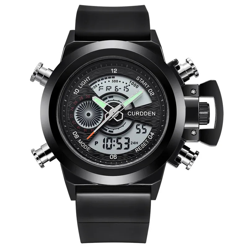 Men Original CURDDEN Brand Dual Time Watches Fashion Leather Band Chronograph Military Multi-function Sports Watch Reloj Hombre