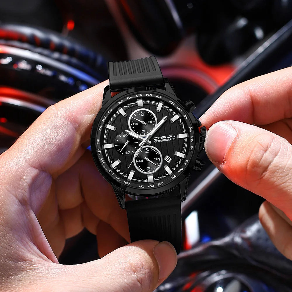 CRRJU Men Watch Silicone Strap Top Brand Luxury Sports Quartz Waterproof Luminous Auto Date Wristwatch Relogio Masculino