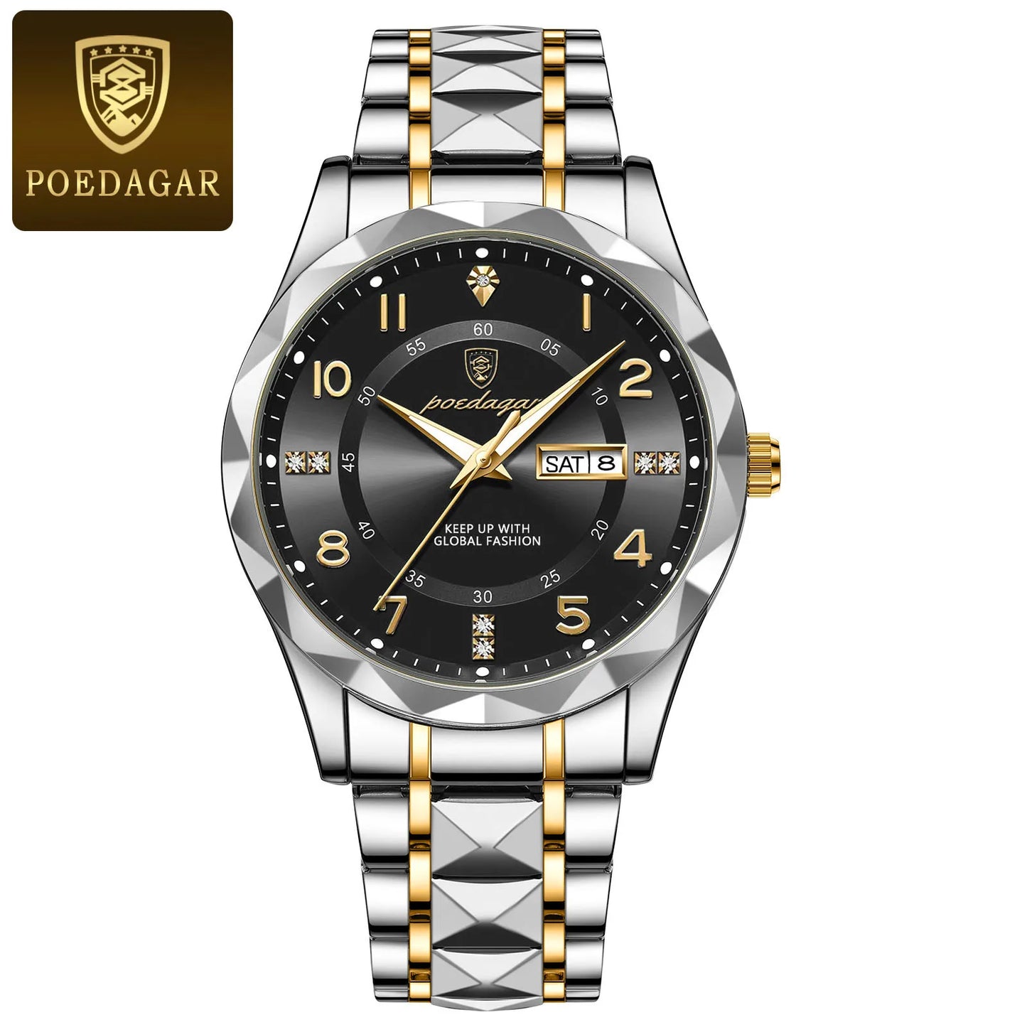 POEDAGAR Luxury Man Wristwatch Waterproof Luminous Date Week Men Watch Sport Stainless Steel Quartz Men's Watches Male reloj+box