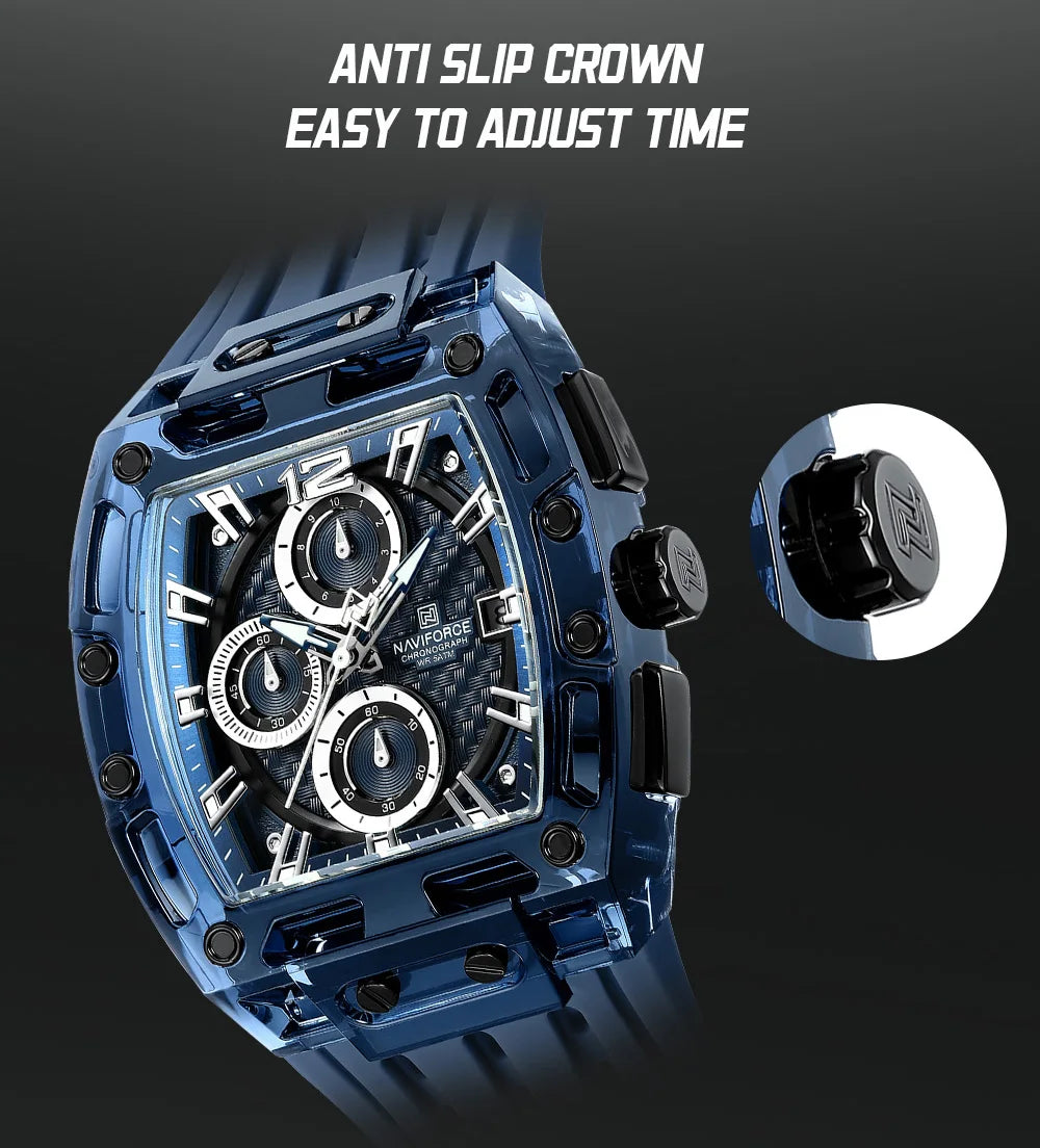 NAVIFORCE Men's Watch High Quality Quartz Fashion Clock Waterproof Silicone Tape Watch for Men Luminous Date Sports Wristwatches