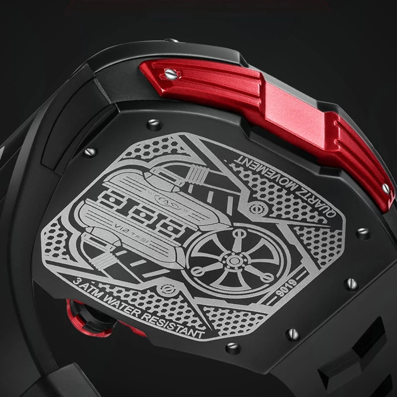 Engine Surface Design Quartz Watch for Men Original Top Brand Rubber strap Waterproof Luminous Date Men's Quartz Watch reloj