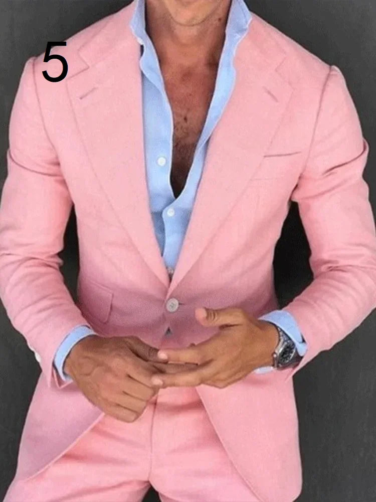 Pink Mens Suits Slim Fit Wedding Suits for Men Formal Tuxedo Costume Homme Mariage Summer Beach Suit 2PCS(Jacket+Pants)