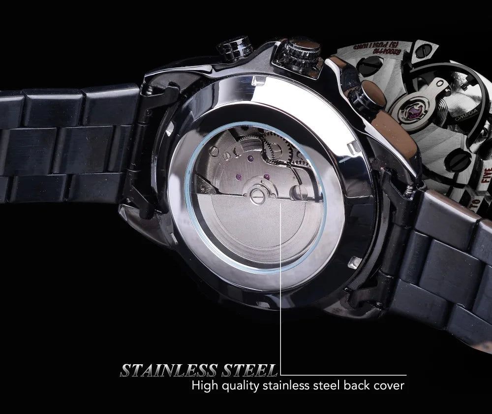 Forsining Top Men's Watches Military Stainless Steel Waterproof Date Week Display Brand Automatic Mechanical Watch for Men