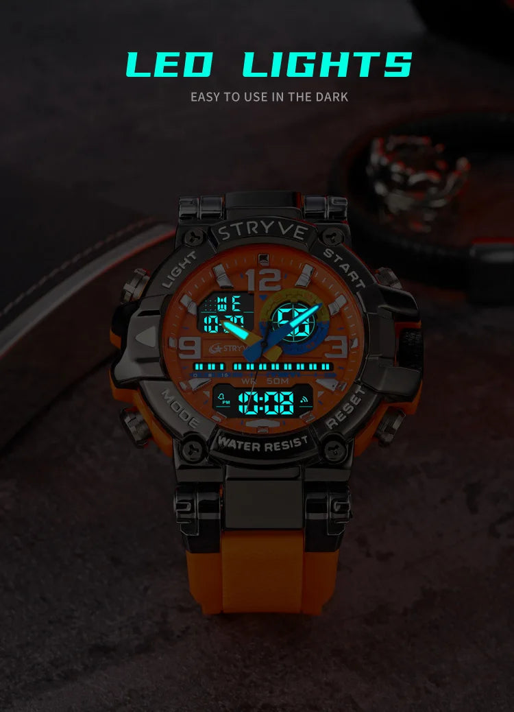 New STRYVE Watch for Men's High Quality Digital-Analog Dual Movement 5ATM Waterproof Watches Fashion Sports Men's Watch 8025