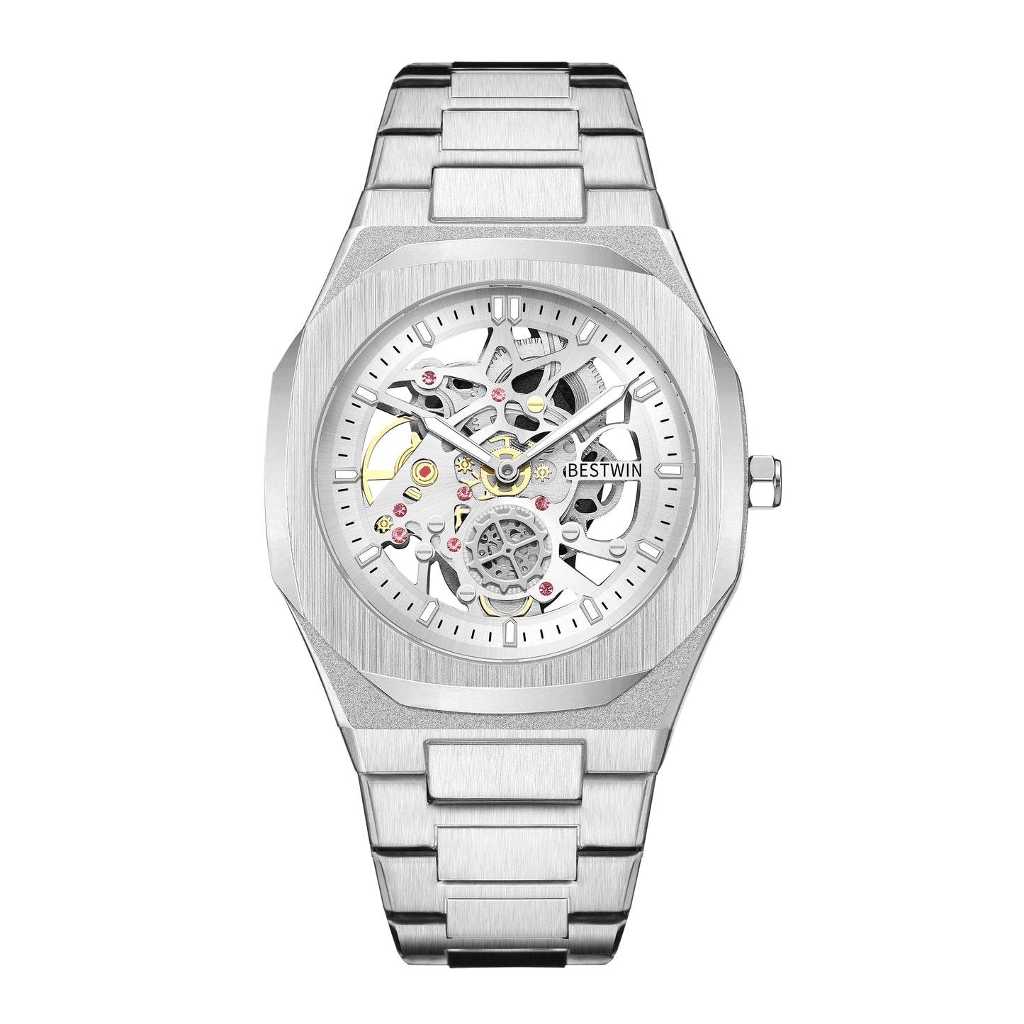 New Octagonal Design Quartz Wristwatches Men Golden Stainless Steel Dress Watch Date/Week Functions Luxury Diver's Clock Man