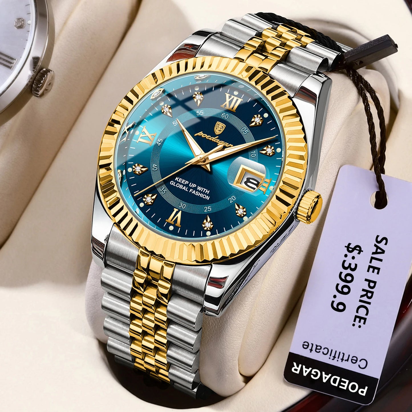 POEDAGAR Classic Men's Watches Luxury Fashion Threaded Bezel Watch for Man Luminous Date Waterproof Original Quartz Wristwatch