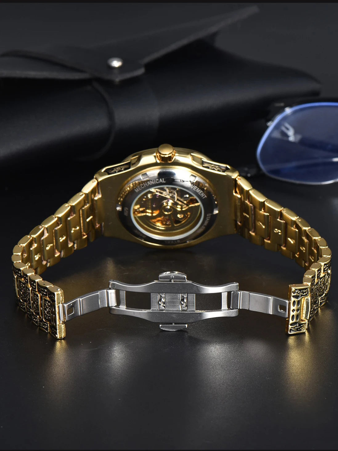 LONGLUX automatic watch for man retro mechanical wristwatches luxury alloyl waterproof skeleton mens watch men gift