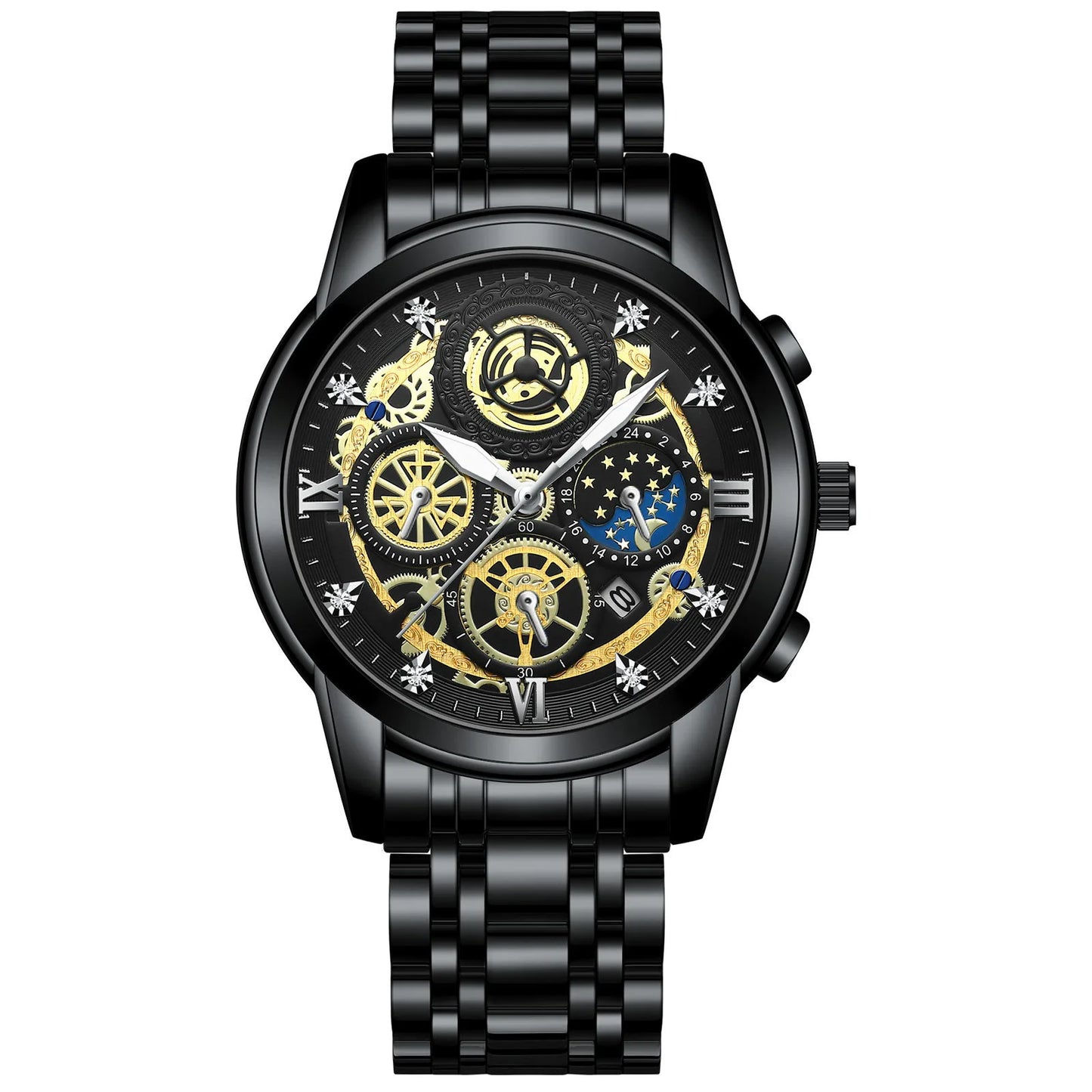 BINBOND B4010 Fashion Casual Quartz Men Watch Luxury Stainless Steel Strap Dial 30M Waterproof Luminous Business Men Wristwatch