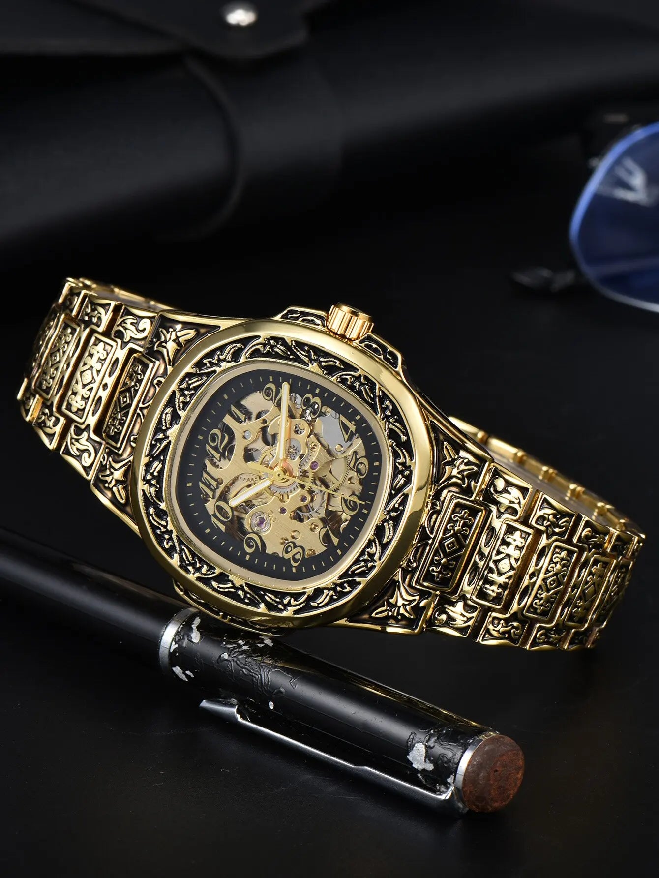 LONGLUX automatic watch for man retro mechanical wristwatches luxury alloyl waterproof skeleton mens watch men gift