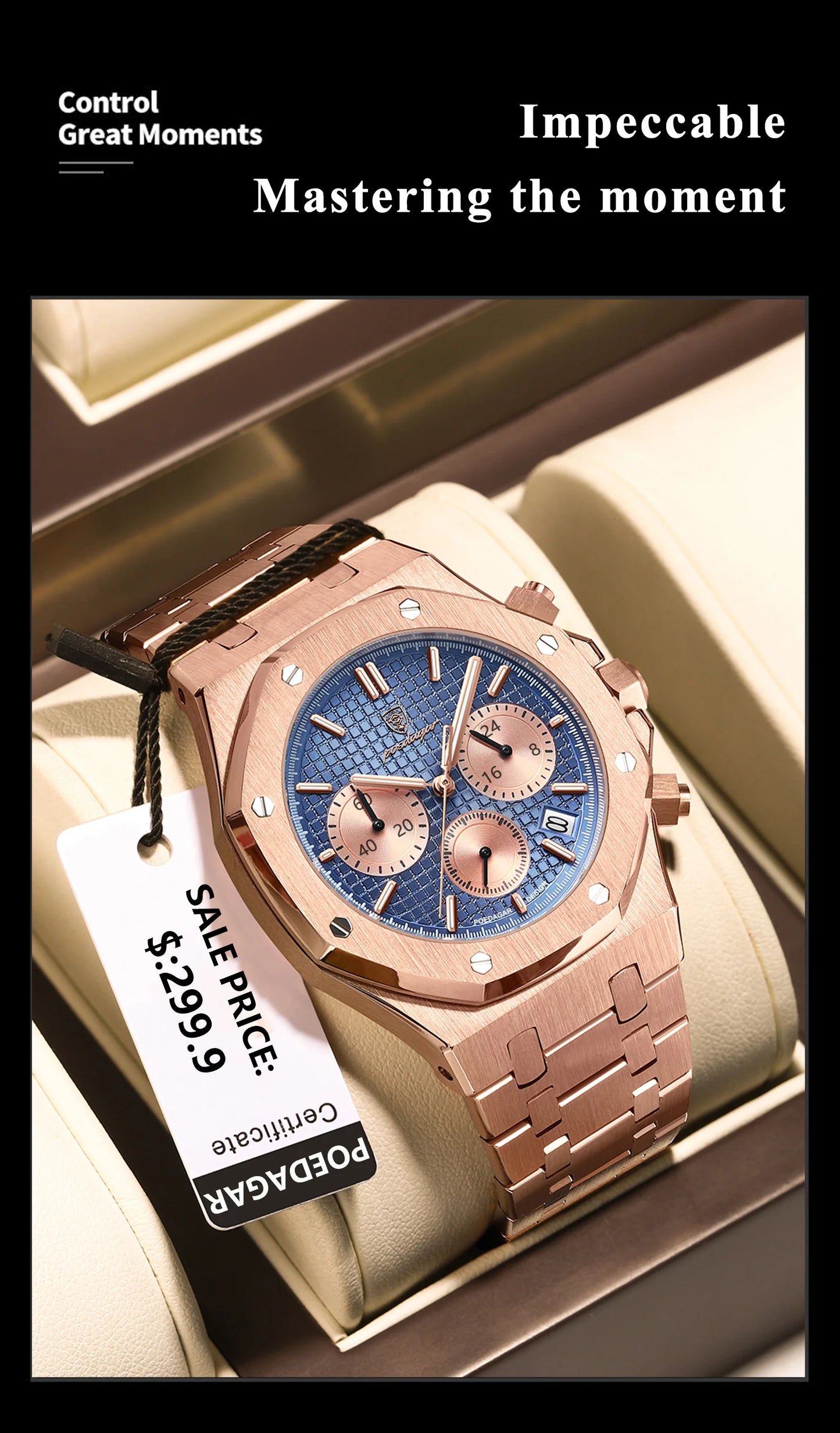 POEDAGAR Classic Men's Watches Trend Fashion Original Quartz Watch for Man Waterproof Fine Steel Chronograph Wristwatch Date