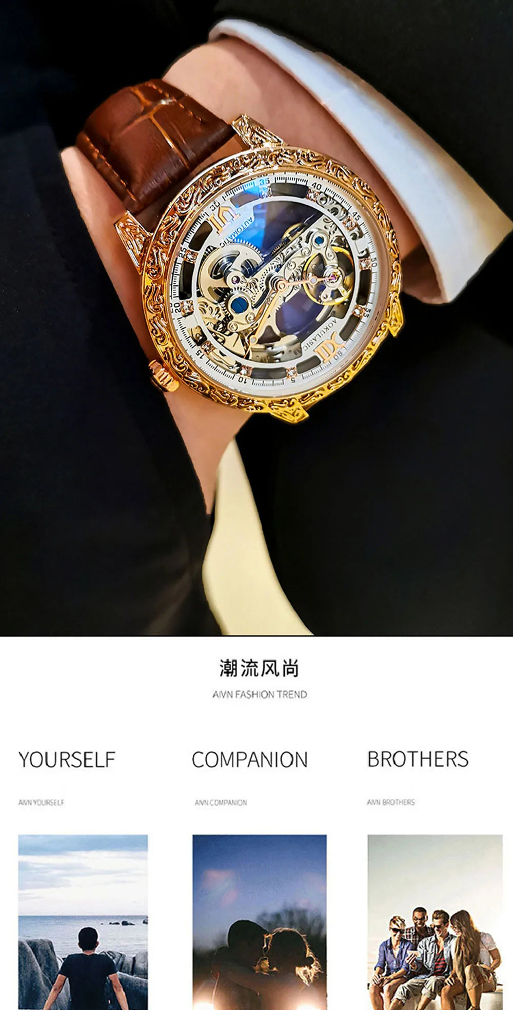 Fashion Mechanical Wristwatch Men's Luxury Brand Automatic Casual Watch Men's Sports Leather Waterproof Clock 2023 Renoj Hombre
