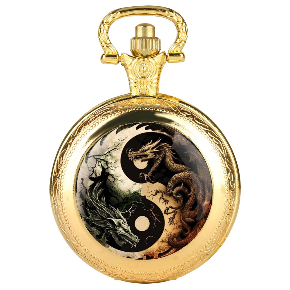 Creative Yin-Yang Dragon Design Pendant Quartz Pocket Watch Souvenir Chain Pocket Watch Arabic Numerals With Personality Gift