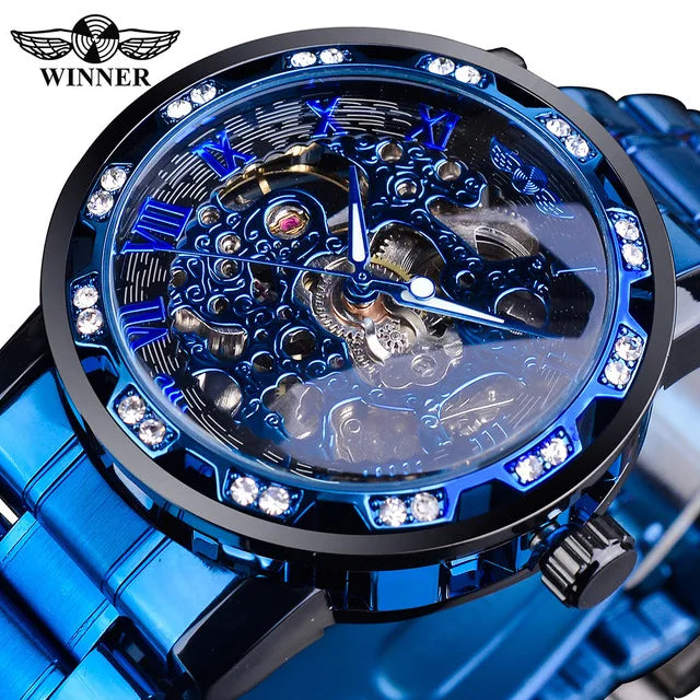 Fashion Winner Hot Top Brand Luxury Men Transparent Diamond Luminou Smovement Male Mechanical Skeleton Royal Design Wrist Watch