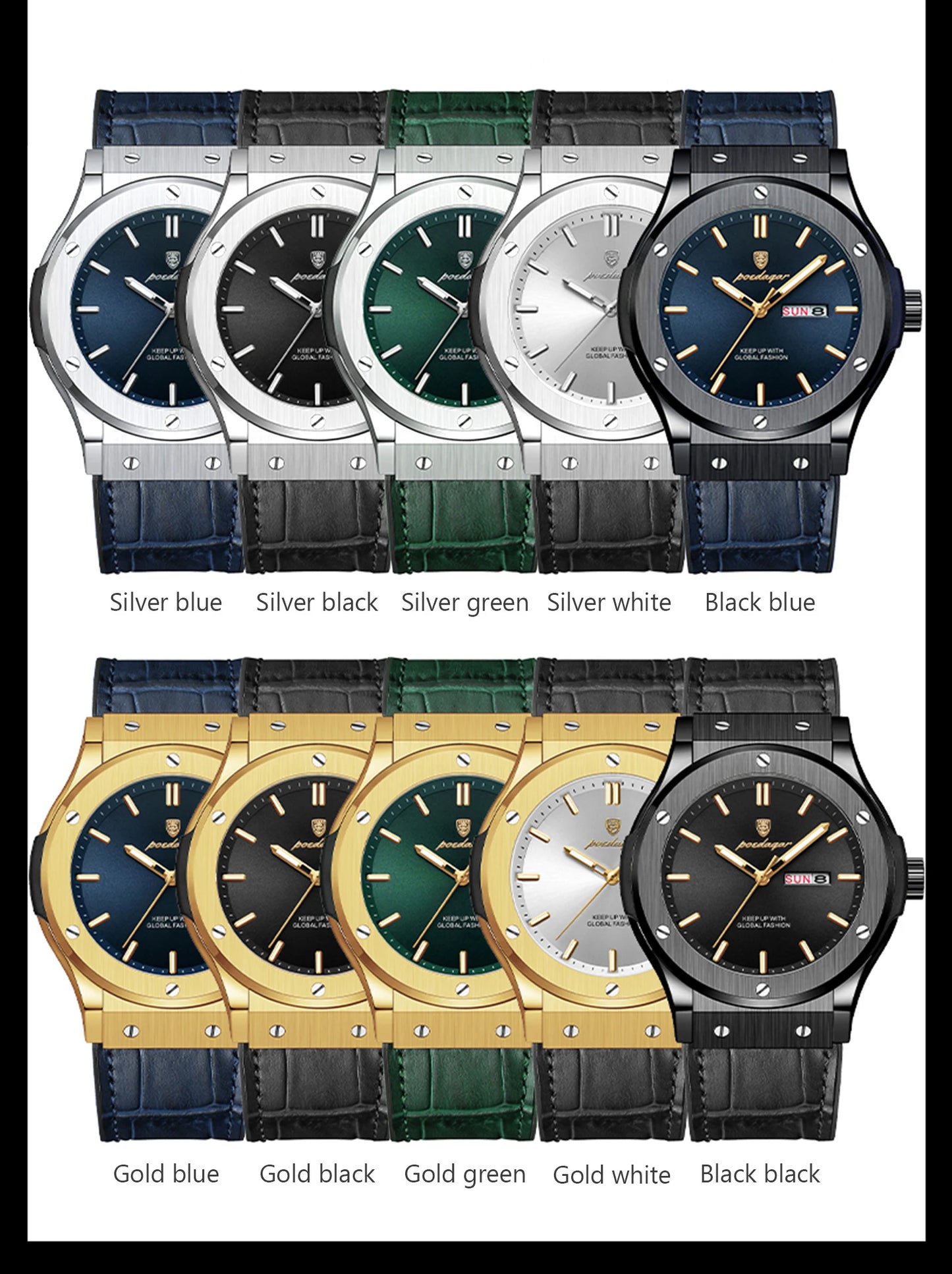 POEDAGAR Men's Watches Trend Fashion Original Quartz Watch for Man Waterproof Leather Strap Luminous Date Week Wristwatch Reloj