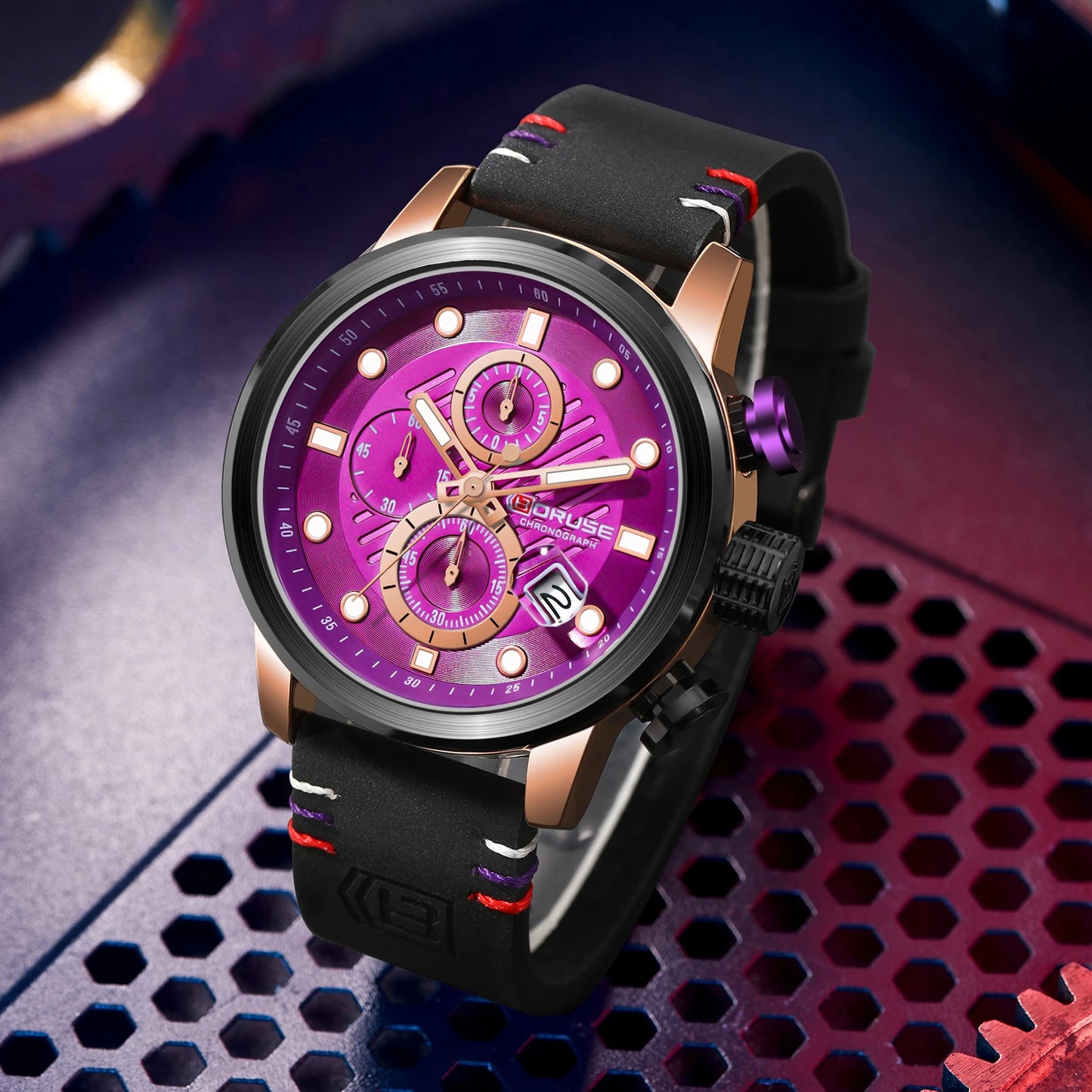 BORUSE New Fashion Mens Watches Top Brand Luxury Military Quartz Watch Man Premium Leather Waterproof Sport Chronograph Watch