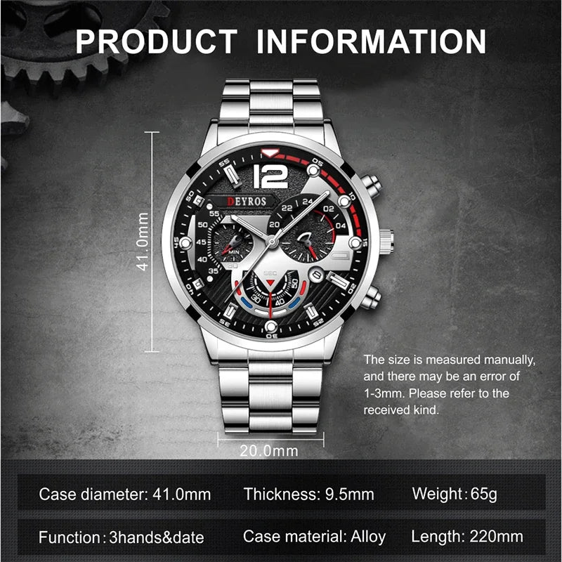 Fashion Mens Stainless Steel Watches Luxury Quartz Wristwatch Calendar Luminous Clock Men Business Casual Watch Reloj Hombre
