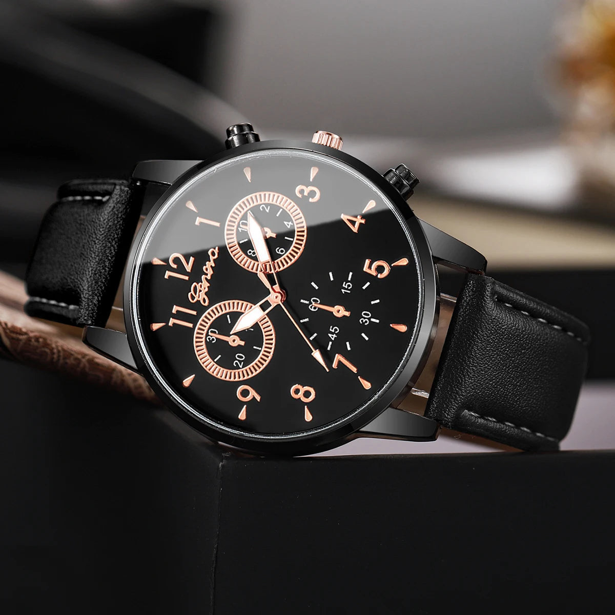 2PCs/Set Men's Watch Set Classic Versatile Fashion Casual Style Quartz Leather Watch Sport Style Business Watch Box not included