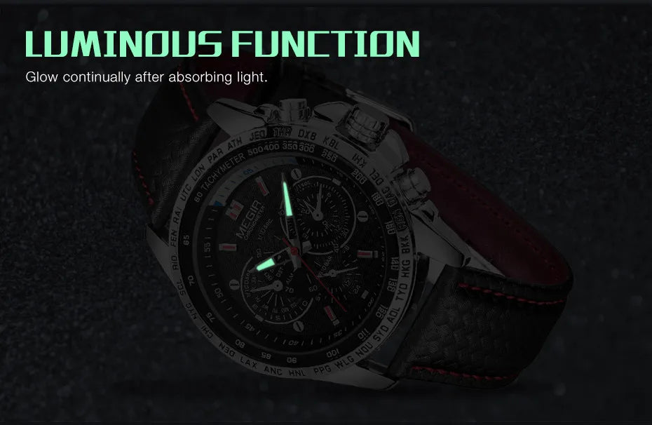 MEGIR 1010 Hot Men's Watch Original Luxury Fashion Brand Sport Clock Leather Strap Business Quartz Wrist Watches for Men Casual