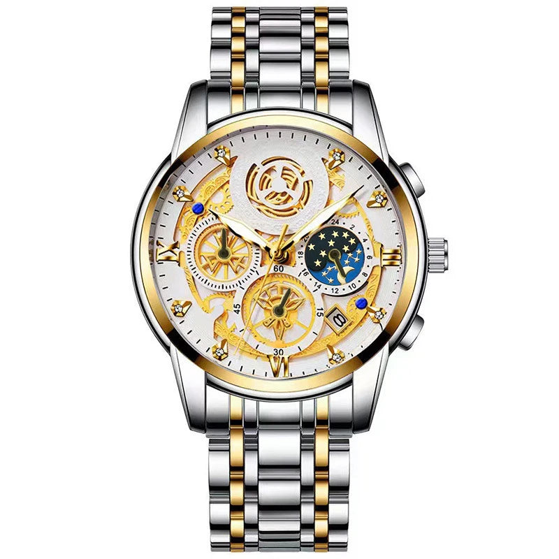 BINBOND B4010 Fashion Casual Quartz Men Watch Luxury Stainless Steel Strap Dial 30M Waterproof Luminous Business Men Wristwatch