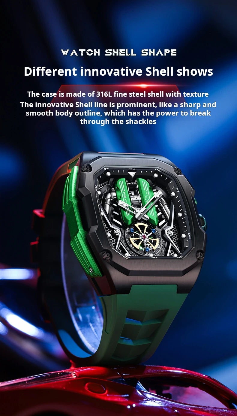 Engine Surface Design Quartz Watch for Men Original Top Brand Rubber strap Waterproof Luminous Date Men's Quartz Watch reloj
