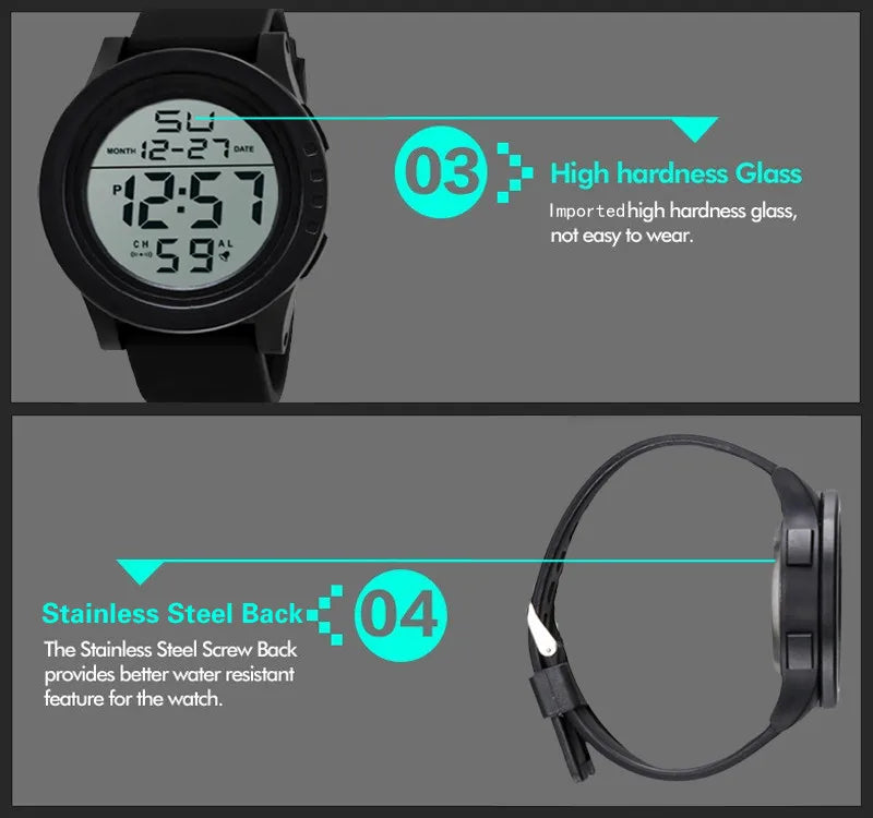 YIKAZE Men's Digital Watches Waterproof Outdoor Men Sports Watch Fitness Electronic Watch Military Sports Clock Kids Gifts