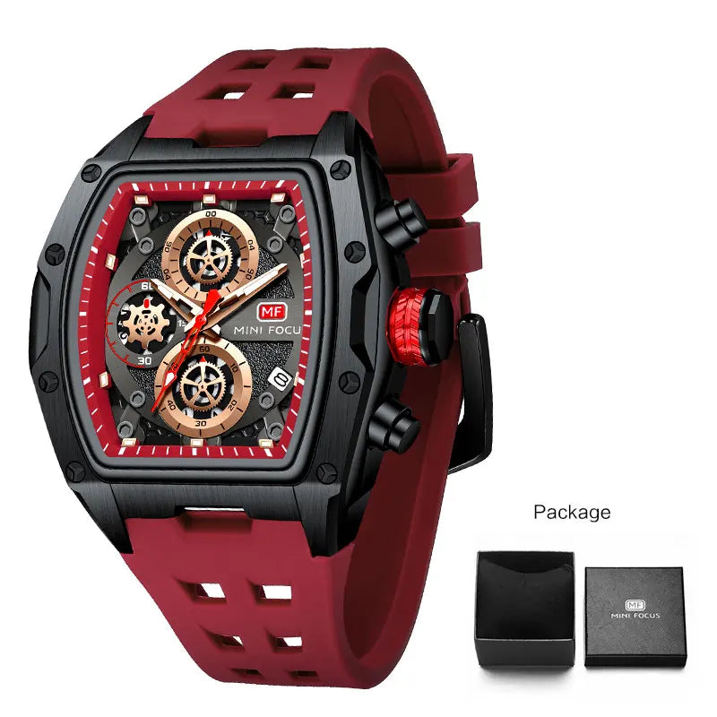 MINI FOCUS Blue Quartz Watch Men Fashion Military Sport Chronograph Wristwatch with Luminous Hands Auto Date Silicone Strap