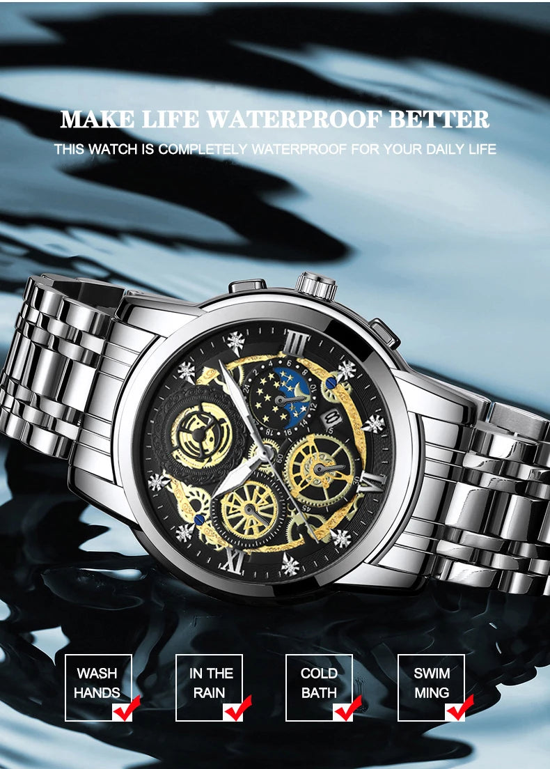 BINBOND B4010 Fashion Casual Quartz Men Watch Luxury Stainless Steel Strap Dial 30M Waterproof Luminous Business Men Wristwatch