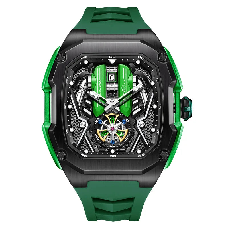 Engine Surface Design Quartz Watch for Men Original Top Brand Rubber strap Waterproof Luminous Date Men's Quartz Watch reloj